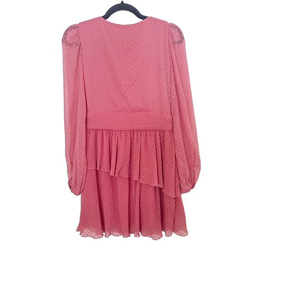 Zara Dress Pink Clip Dot Faux Wrap Mesh Tiered Mini Babydoll Boho Small - Picture 3 of 7